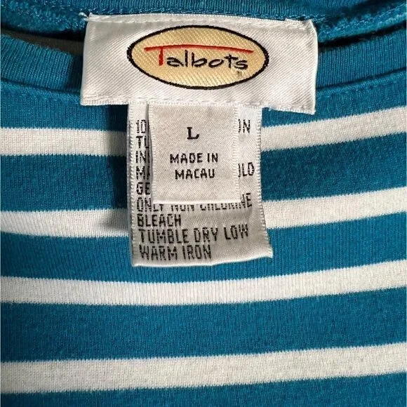 Talbots Green and White Striped Women's Size Large Long Sleeve Tee - Picture 11 of 11
